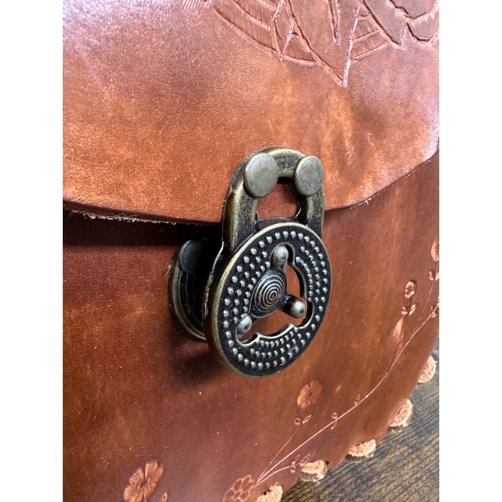 Whipstitch Tooled Leather Shoulder Bag Floral Boho Western Hippie Unbranded - Picture 3 of 16